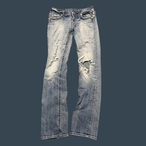 Miss Me Womens Distressed Bootcut Jeans With Embellished Back Pockets Size 29